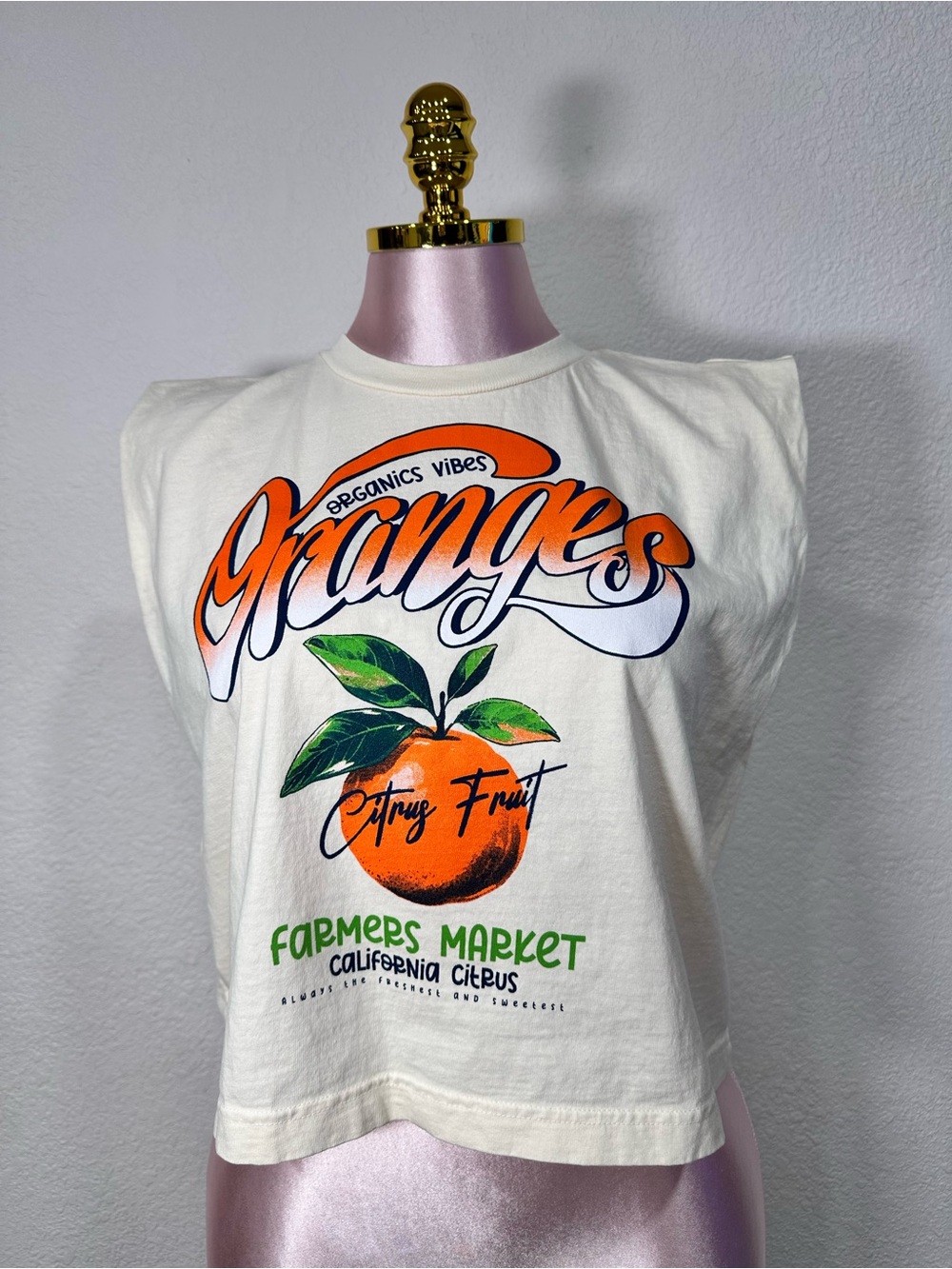 Muscle tee with Orange & Green Citrus Graphic color tan/beige